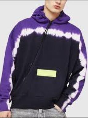 New Diesel S-Alby Deep Purple/Black Tie-Dye Pullover Hoodie - Large